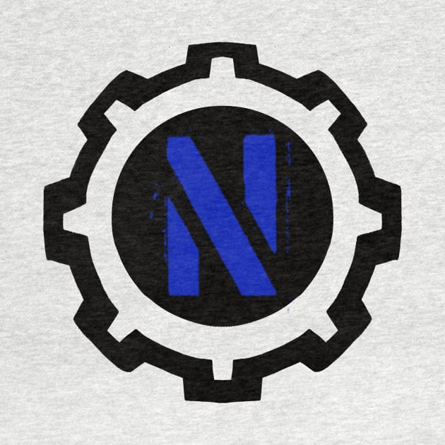 Blue Letter N in a Black Industrial Cog by MistarCo